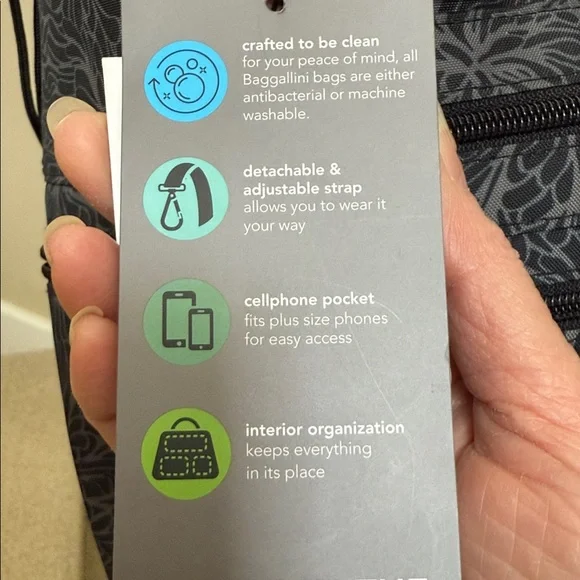 Baggallini Charcoal Floral Crossbody Bag. (Modern EWY Drawstring Bag) - Picture 12 of 16